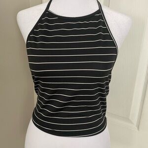Women’s Black and White Striped Halter Top